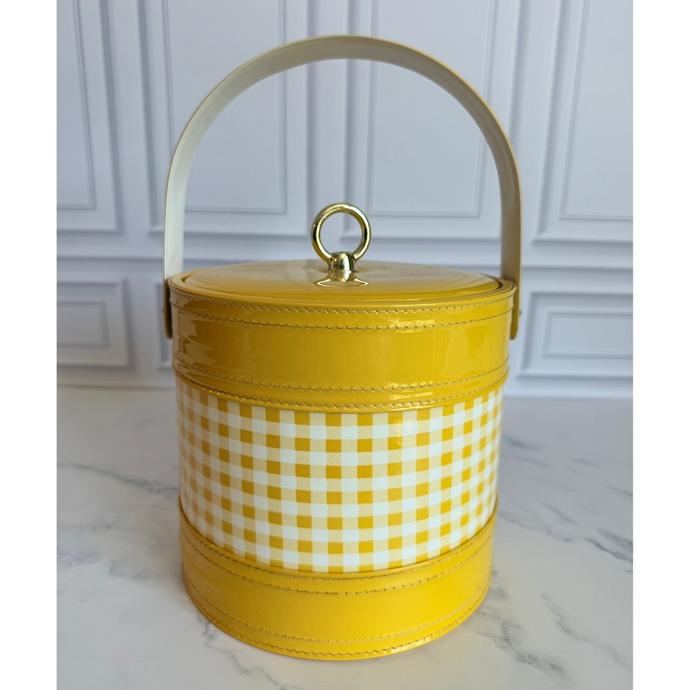 VTG 1950s Georges Briard MCM Retro Yellow Gingham Vinyl 7" Ice Bucket